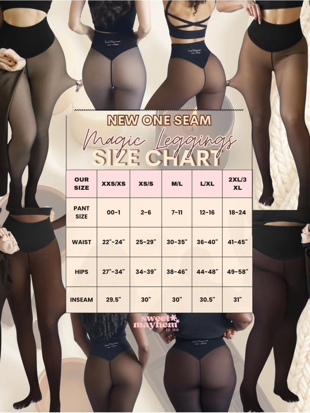 Sweet Mayhem Fleece Lined Legging Tights in Latte (Tan) 2xl/3xl - Picture 4 of 5